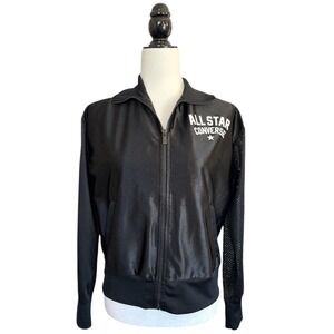 Vintage Converse All Star Track Jacket Full Zip Mesh Sleeve Black Women's Size S